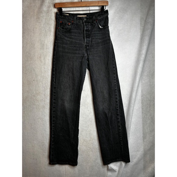 Levi's Denim - Levis Premium Ribcage Straight Jeans Washed Black High Rise Button Fly 26x30